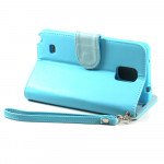 Wholesale Samsung Galaxy Note 4 Premium Flip Leather Wallet Case w Stand and Strap (Blue)